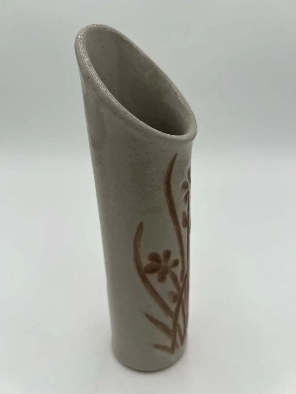 Signed Studio Pottery Wall Pocket Vase Floral Stoneware Handmade 8.5”